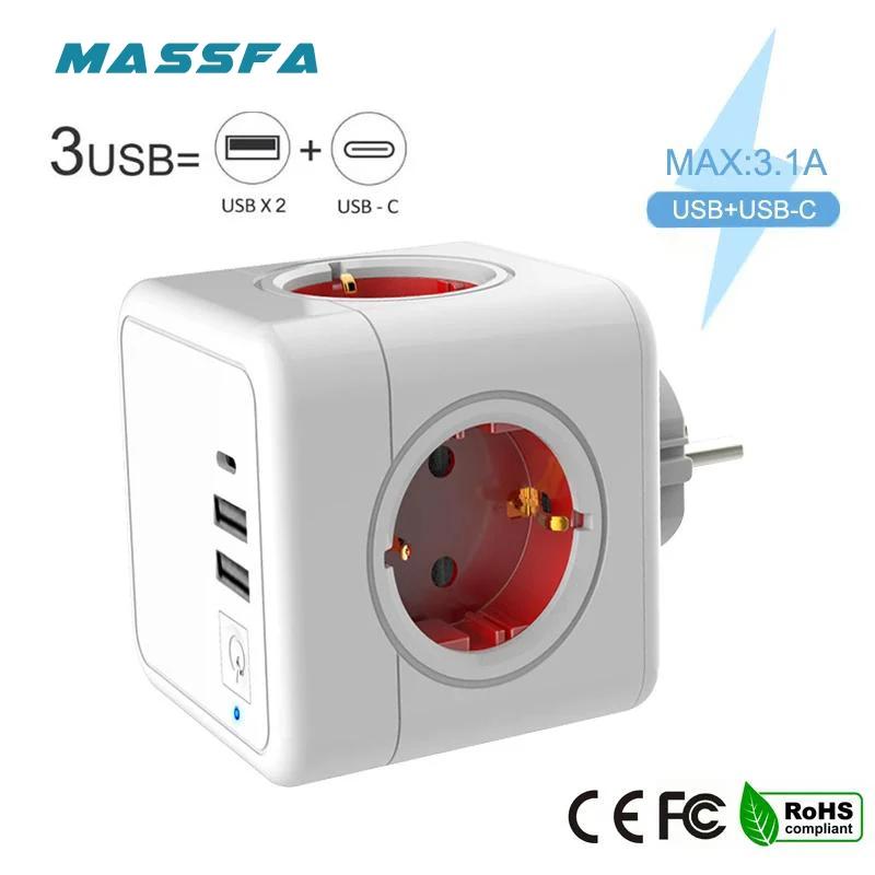 Massfa EU ÷ AC ܼƮ Ƽ Ƽ ͽټ  , Ʈ USB C Ȩ ǽ  ȣ Ʈũ 